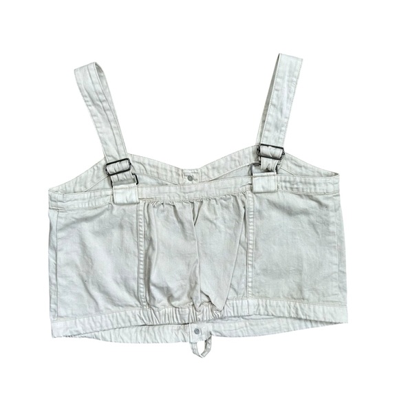 Free People Palm Desert Ivory Cotton Denim Safari Cropped Button Down Top Small - Picture 5 of 6